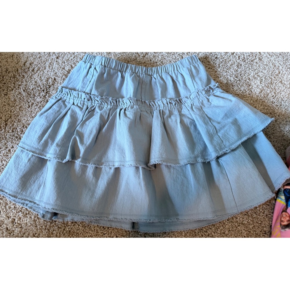 Kirious Los Angeles Light Blue Ruffle Tiered Mini Skirt Cotton Elastic Waist S
